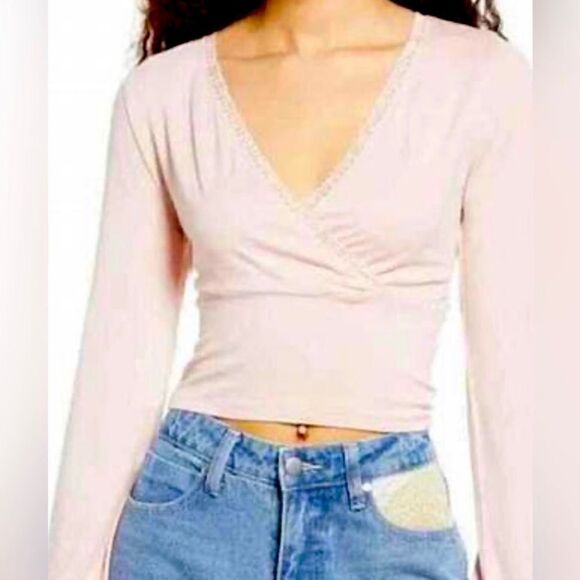 BP Nordstrom‎ Crop Wrap front top in pink smoke size small NWT - Picture 1 of 6